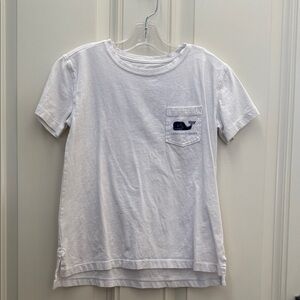 Vineyard Vines White Girls Short-Sleeve Pocket Tee with Navy Whale